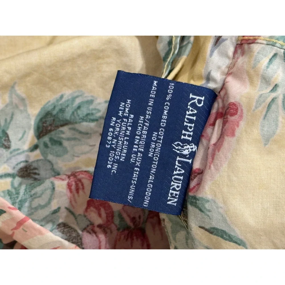 Ralph Lauren Floral Pillow Sham Set 2 Euro Square Yellow Rose Ruffle Cottagecore